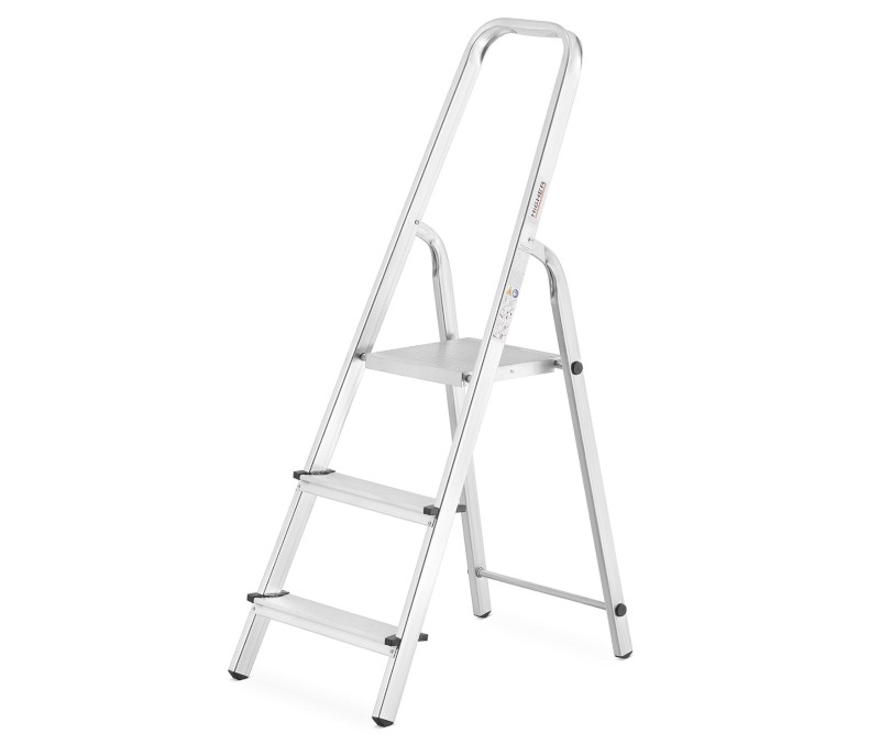 Drabina aluminiowa, 3 stopnie, wytrzymałość: 125 kg - L-ALU-3