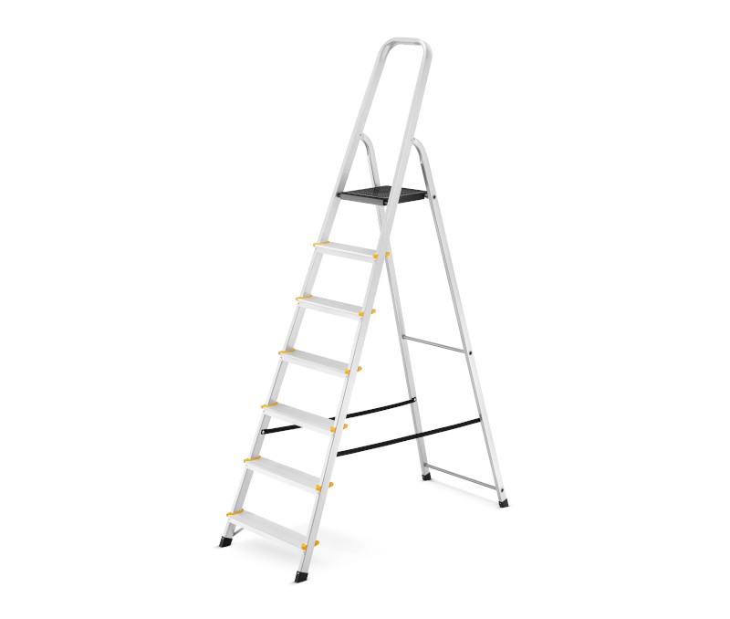 Drabina aluminiowa, 7 stopni, wytrzymałość 150 kg I-1917