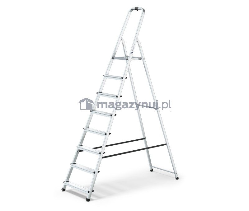 Drabina aluminiowa 8 stopni, wytrzymałość 125 kg - HOME