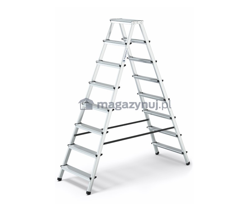 Drabina aluminiowa, dwustronna, 8 stopni, wytrzymałość 125 kg - HOME