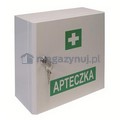 Metalowa apteczka wisząca na klucz. Szafka metalowa na medykamenty z wyposażeniem.