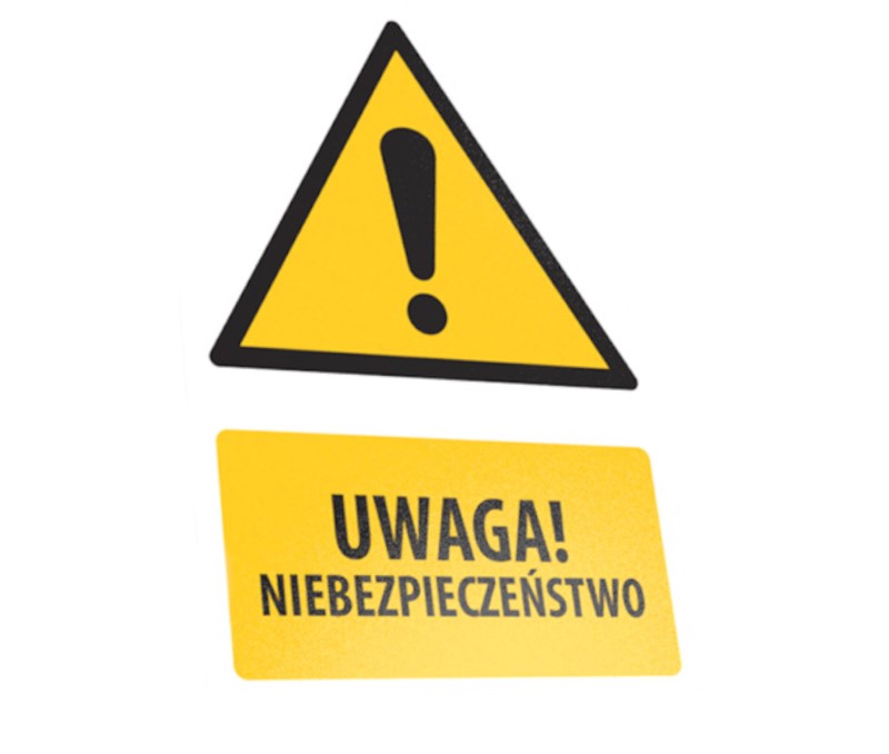 Naklejka BHP "UWAGA NIEBEZPIECZEŃSTWO" - prostokątna