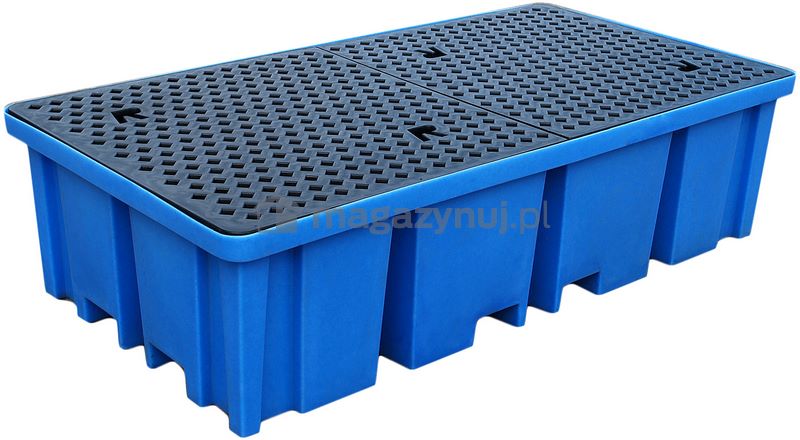 Paleta (wanna) wychwytowa z kratownicą o pojemności 1150 l, MEGA, 2 x IBC/KTC, wym. 2340 x 1225 x 610 mm, niebieska