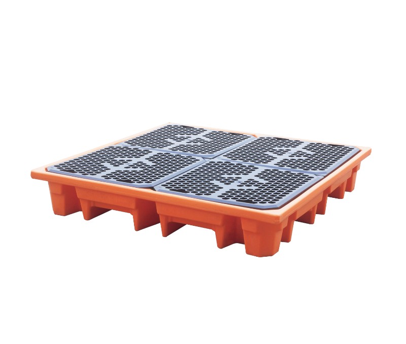 Paleta wychwytowa z kratownicą pod 4 beczki, pojemność 240 l wym. 1400 x 1400 x 270 mm