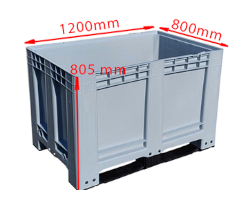 Skrzyniopaleta plastikowa pełna szara na 2 płozach (wym. 1200x800x790 mm)