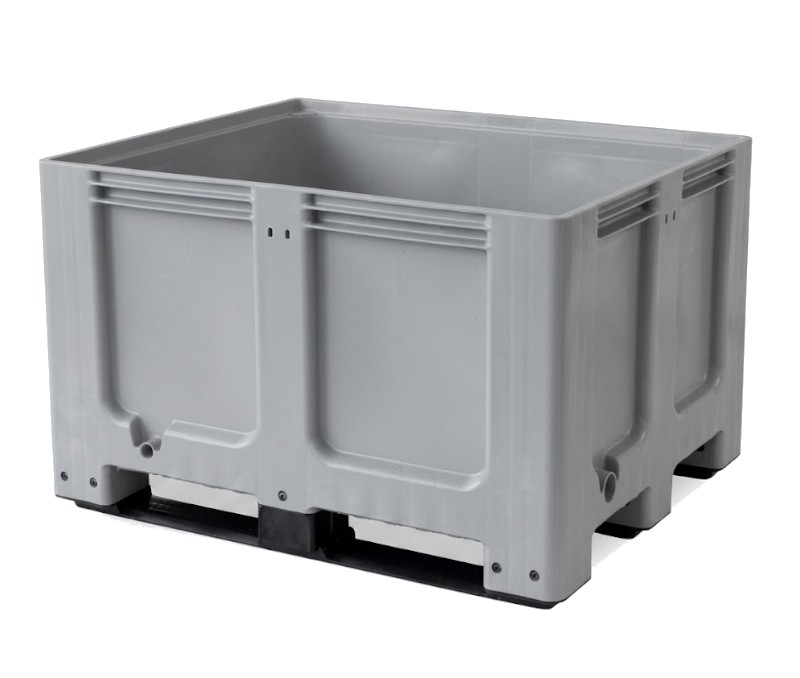 Skrzyniopaleta plastikowa pełna szara z regranulatu na 3 płozach wym. 1200x1000x763 mm - CTR3