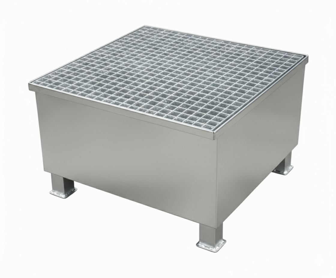 Stalowa wanna ociekowa z kratownicą na 1 beczkę 200l, ocynkowana, wym. 740 x 740 x 470 mm