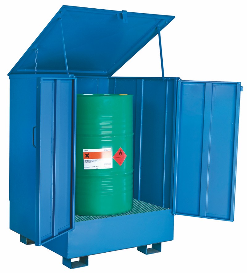 Stalowa wanna ociekowa z kratownicą na 1 beczkę, zabudowana, wym. 950 x 950 x 1350 mm