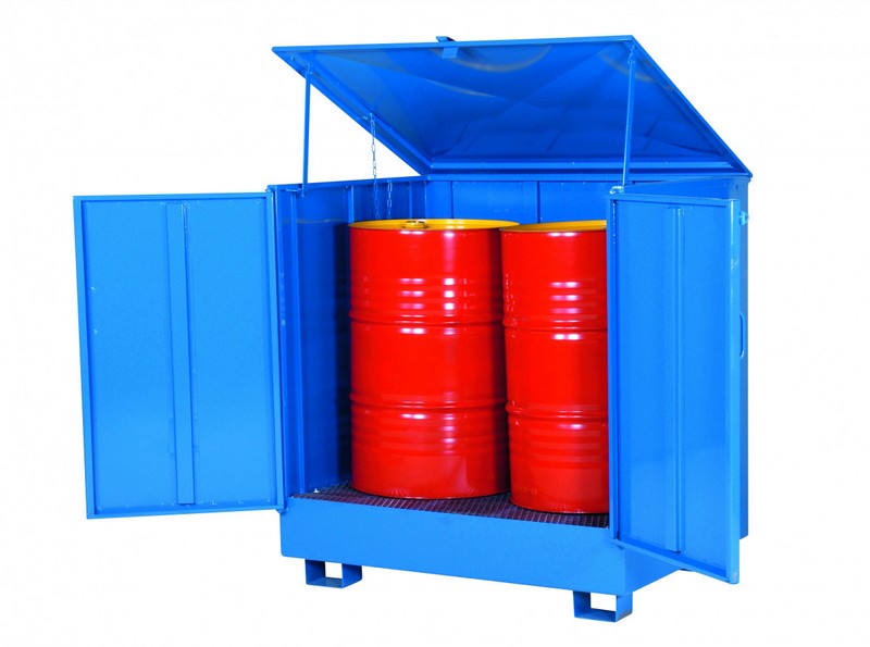 Stalowa wanna ociekowa z kratownicą na 2 beczki, zabudowana 260 l, wym. 950 x 1250 x 1350 mm