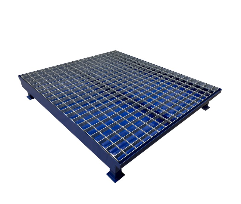Stalowa wanna ociekowa z kratownicą na 4 beczki o pojemności 140 l, wym. 1200 x 1200 x 200 mm