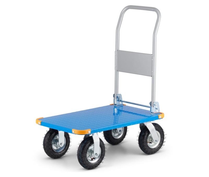 Wózek magazynowy transportowy platformowy składany, 450 kg - wym. 760 x 460 mm - koła pneumatyczne